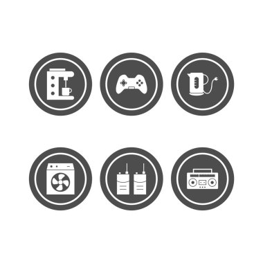 Beyaz Arkaplan Vektörü İzole Edilmiş Elementler üzerinde 6 elektronik aygıt seti...