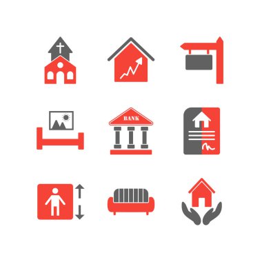 Beyaz Arkaplan Vektörü İzole Edilmiş Elementler Üzerine 9 Emlak Simgesi...