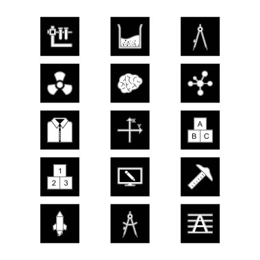 Beyaz Arkaplan Vektörü İzole Edilmiş Elementler Üzerine 15 Eğitim Simgesi...