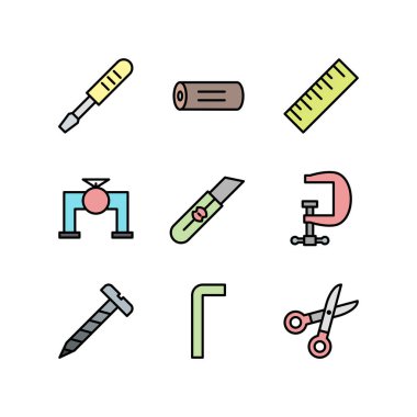 Beyaz Arkaplanda İzole edilmiş 9 inşaat Simgesi...