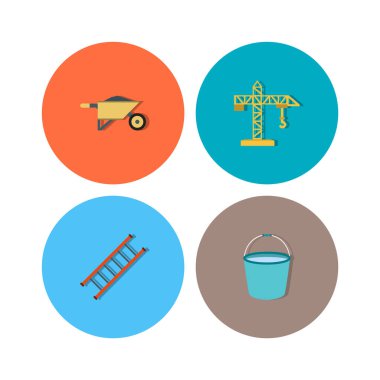 Beyaz arkaplanda 4 set inşaat simgesi izole edildi...