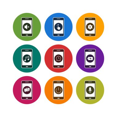 Beyaz Arkaplan Vektörü İzole Edilmiş Elementler üzerinde 9 mobil uygulama simgesi seti...