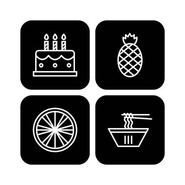 Beyaz Arkaplan Vektörü İzole Edilmiş Elementler Üzerine 4 Gıda Simgesi 