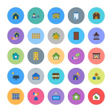 Beyaz arkaplanda 25 emlak simgesi izole edildi...