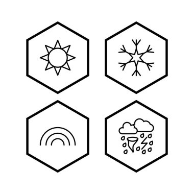 Beyaz Arkaplan Vektörü İzole Edilmiş Elementler Üzerinde 4 Hava Simgesi Seti...