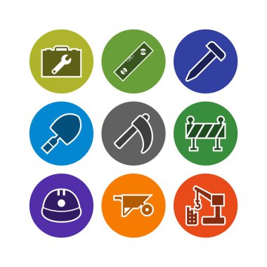 Beyaz Arkaplanda İzole edilmiş 9 inşaat Simgesi...