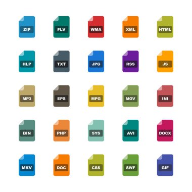 Beyaz Arkaplanda İzole Edilmiş 25 dosya biçimi Simge Sayfası...