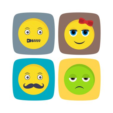 4 Emoji Simgesi Kağıdı Beyaz Arkaplanda İzole Edildi...