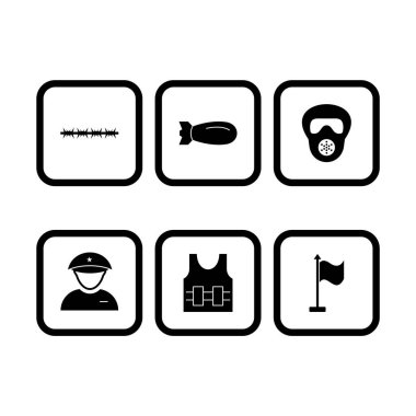 Beyaz Arkaplan Vektörü İzole Edilmiş Elementler Üzerine 6 Askeri Simge...