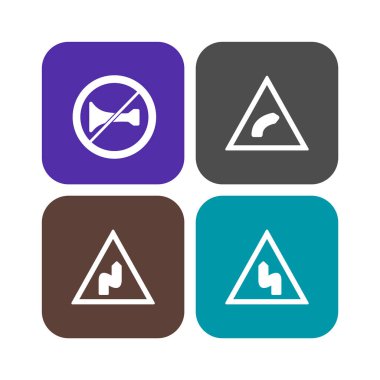 4 Yol İşareti Simgesi Sayfası Beyaz Arkaplanda İzole Edildi...