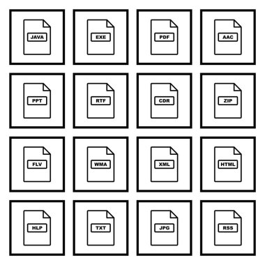 Beyaz Arkaplanda Ayırılmış 16 dosya biçimi Simge Sayfası...