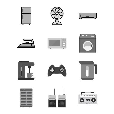 Beyaz Arkaplanda İzole Edilmiş 12 Elektronik Aygıt Simgesi...