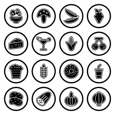 16 Gıda Simgesi Kağıdı Beyaz Arkaplanda İzole Edildi...