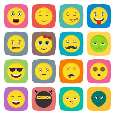 Beyaz Arkaplan Vektörü İzole Edilmiş Elementler Üzerine 16 emoji Simgesi...