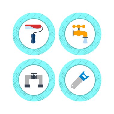 Beyaz arkaplanda 4 set inşaat simgesi izole edildi...