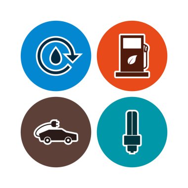 Beyaz arkaplanda 4 adet eko simgesi izole edildi...