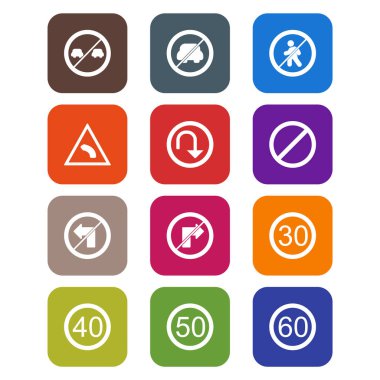 Beyaz Arkaplan Vektörü İzole Edilmiş Elementlere 12 Yol İşareti Simgesi...