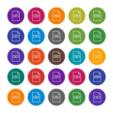 Beyaz Arkaplanda İzole Edilmiş 25 dosya biçimi Simge Sayfası...