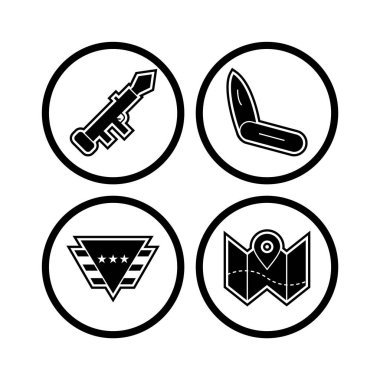 4 Askeri Simge Sayfası Beyaz Arkaplanda İzole Edildi...