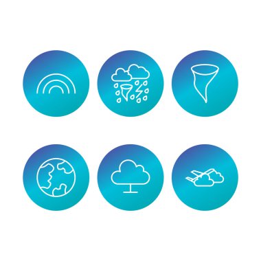 Beyaz arkaplanda 6 Hava Durumu simgesi izole edildi...