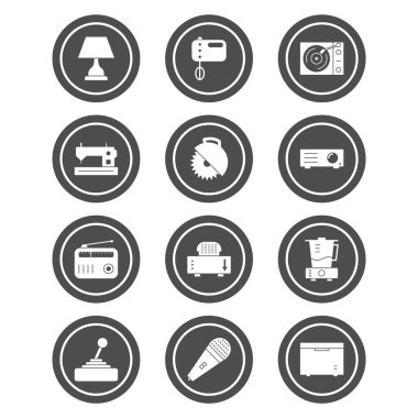 Beyaz Arkaplan Vektörü İzole Edilmiş Elementler üzerinde 12 elektronik aygıt seti...