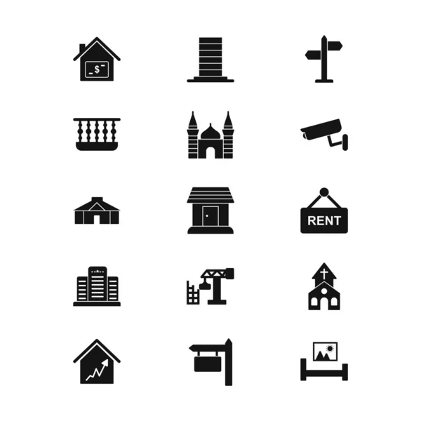 Immobilien Icons Sheet Isolated Auf Weißem Hintergrund — Stockvektor