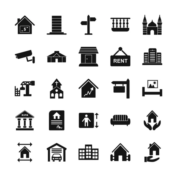 Set Immobilien Symbole Isoliert Auf Weißem Hintergrund — Stockvektor