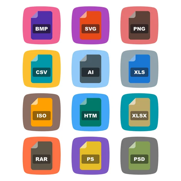 File Formats Icons Sheet Isolated White Background — Stock Vector