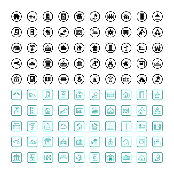 그라운드 White Background Vector Isolated Elements 100 부동산 아이콘으로 — 스톡 벡터