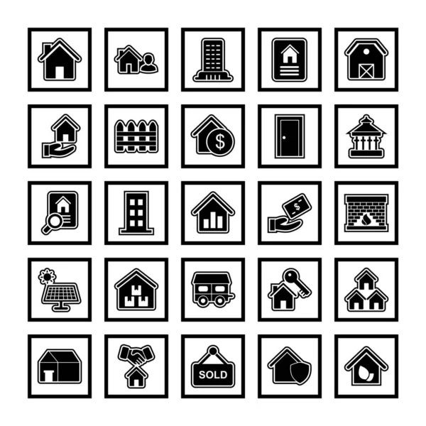 Lot Icônes Immobilières Sur Fond Blanc Éléments Isolés Vectoriels — Image vectorielle