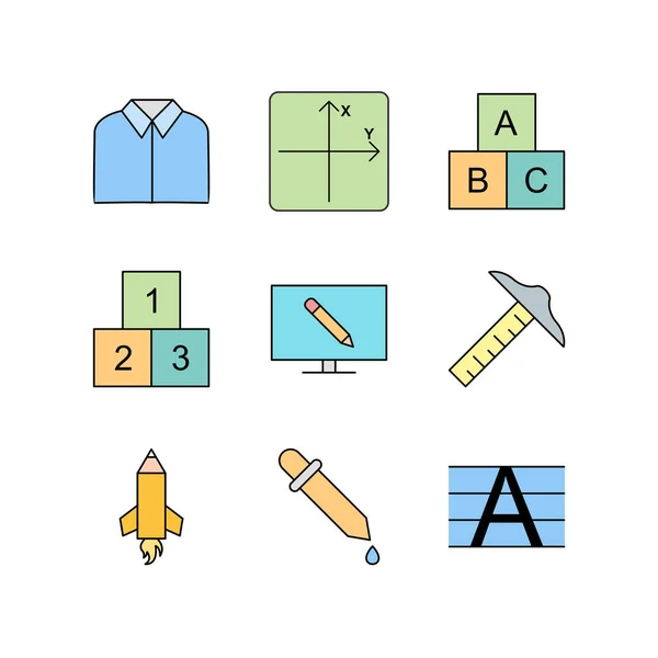 Onderwijs Iconen Blad Geïsoleerd Witte Achtergrond — Stockvector