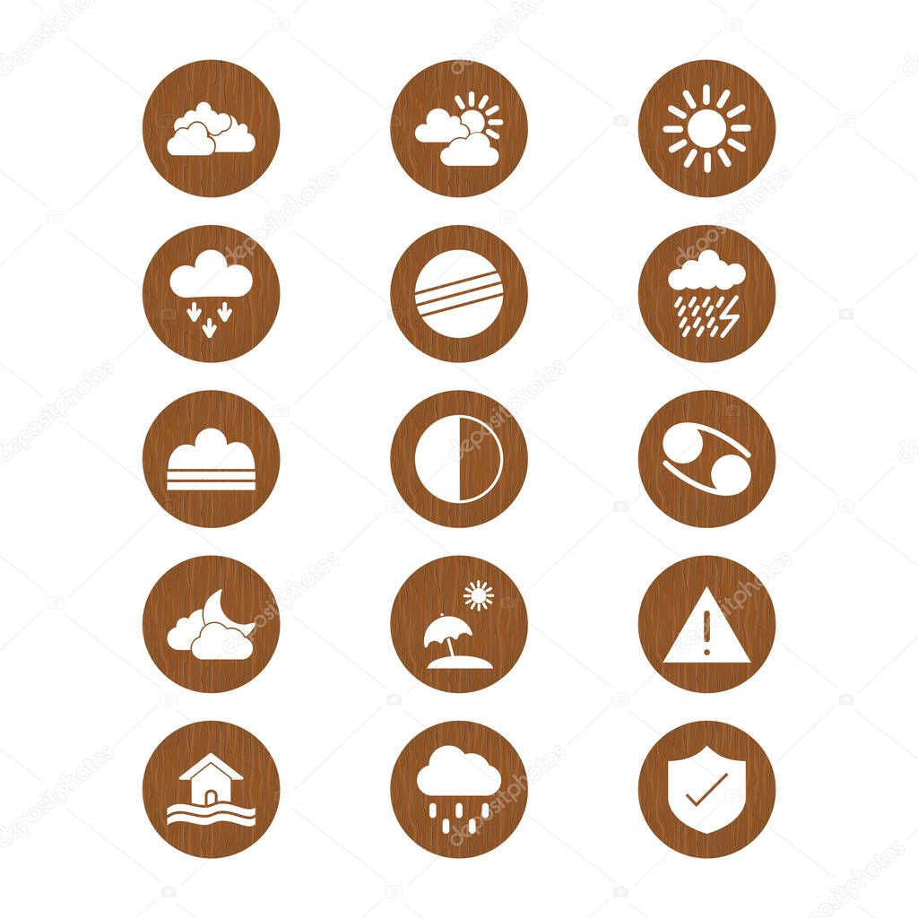 15 Weather Icons Sheet Isolated On White Background...