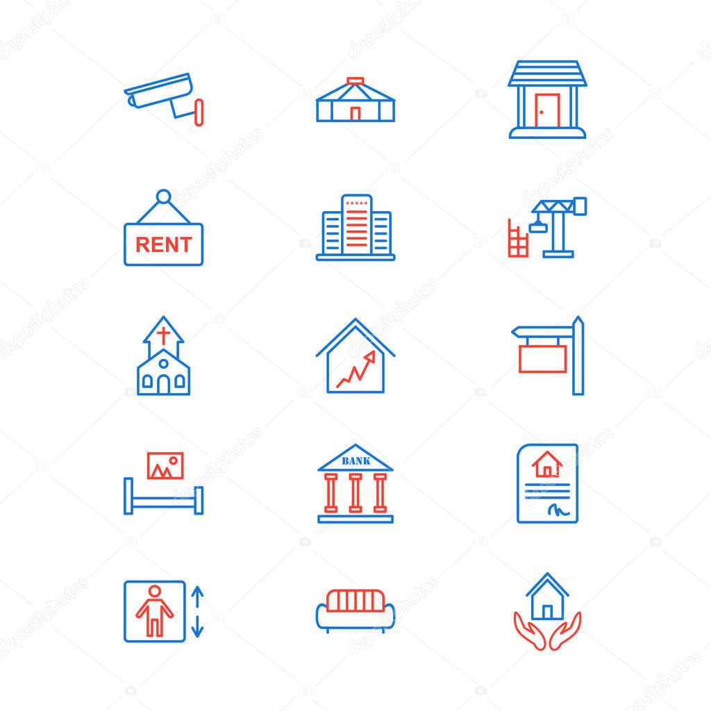 Set of 15 real estate Icons on White Background Vector Isolated Elements...