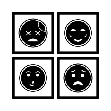 Beyaz arkaplanda 4 tane emoji simgesi izole edildi...