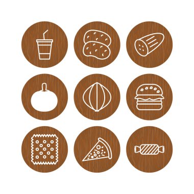 Beyaz arkaplanda 9 yiyecek simgesi izole edildi...