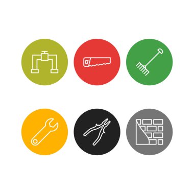 Beyaz arkaplanda 6 set inşaat simgesi izole edildi...