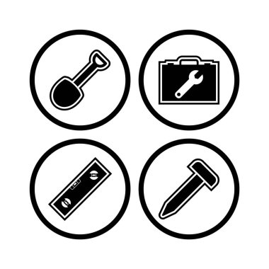 Beyaz arkaplanda 4 set inşaat simgesi izole edildi...