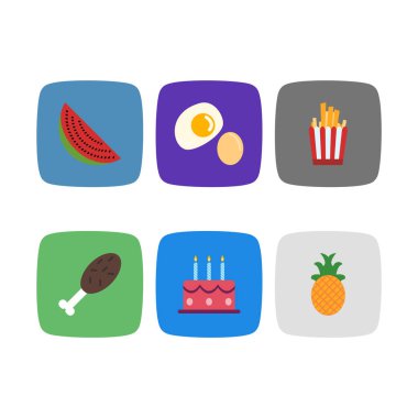Beyaz Arkaplan Vektörü İzole Edilmiş Elementler Üzerine 6 Gıda Simgesi 