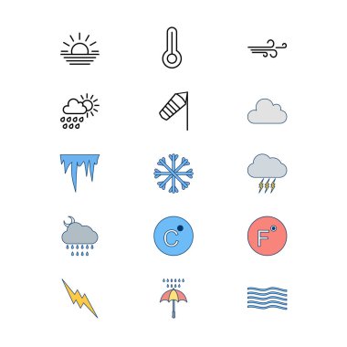 Kişisel ve Ticari Kullanım İçin Hava Durumu 15 Simgesi...