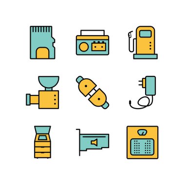Beyaz Arkaplanda İzole Edilmiş 9 Elektronik Aygıt Simgesi...
