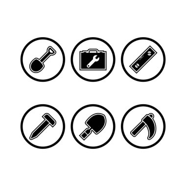 Beyaz arkaplanda 6 set inşaat simgesi izole edildi...