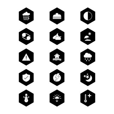 Beyaz arkaplanda 15 Hava Durumu simgesi izole edildi...