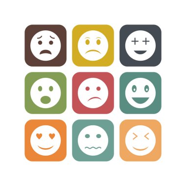 Beyaz arkaplanda 9 tane emoji simgesi izole edildi...