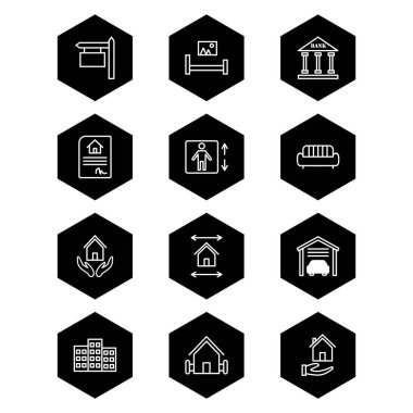 Beyaz Arkaplan Vektörü İzole Edilmiş Elementler Üzerine 12 Emlak Simgesi...