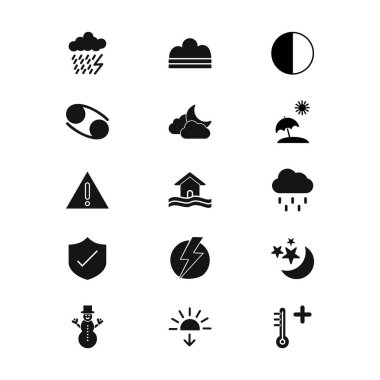 Beyaz arkaplanda 15 Hava Durumu simgesi izole edildi...