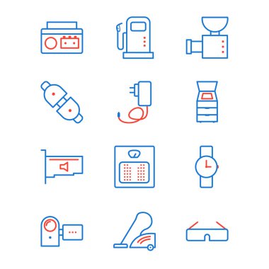 Beyaz arkaplanda 12 adet elektronik aygıt simgesi izole edildi...