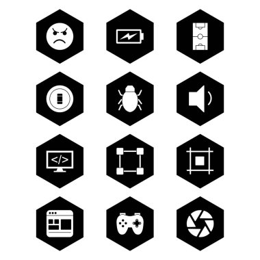 Beyaz Arkaplan Vektörü İzole Edilmiş Elementler Üzerinde 12 Evrensel Simge Kümesi...