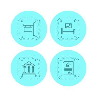 Beyaz Arkaplan Vektörü İzole Edilmiş Elementler Üzerine 4 Emlak Simgesi...