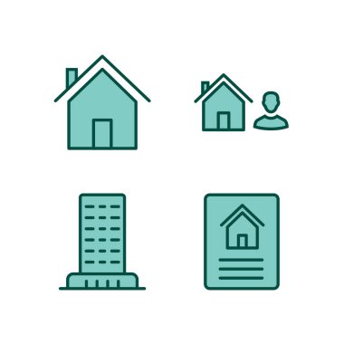 4 emlak Simgesi Beyaz Arkaplanda İzole Edildi...