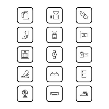 Beyaz arkaplanda 15 adet elektronik aygıt simgesi izole edildi...